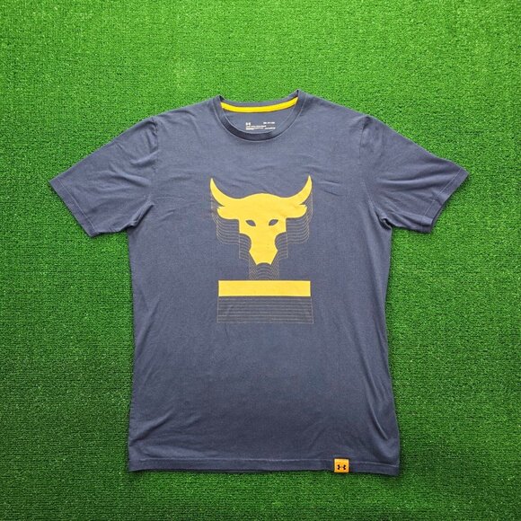 Under‎ Armour Tshirt Mens Small Blue Short Sleeve HeatGear Project Rock Logo - Picture 1 of 8